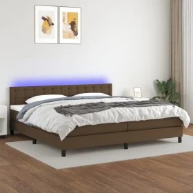 Cama box spring colchón luces LED tela marrón oscuro 200x200 cm de , Camas y somieres - Ref: Foro24-3133504, Precio: 608,45 €...