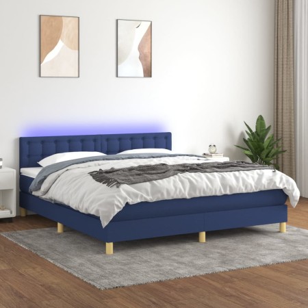 Cama box spring con colchón y LED tela azul 160x200 cm de , Camas y somieres - Ref: Foro24-3134051, Precio: 491,49 €, Descuen...