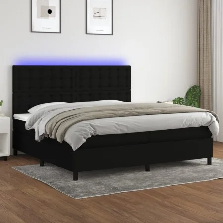 Box spring bed mattress and LED lights black fabric 200x200 cm by , Beds and slatted bases - Ref: Foro24-3135223, Price: 685,...