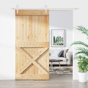Puerta corredera con herrajes madera maciza de pino 100x210 cm en Puertas | Comprar online en Foru.es