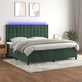 Cama box spring colchón y LED terciopelo verde oscuro 200x200cm de , Camas y somieres - Ref: Foro24-3136386, Precio: 704,90 €...