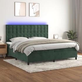 Cama box spring colchón y LED terciopelo verde oscuro 200x200cm de , Camas y somieres - Ref: Foro24-3136386, Precio: 704,18 €...