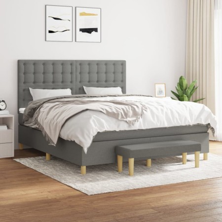 Cama box spring con colchón tela gris oscuro 160x200 cm de , Camas y somieres - Ref: Foro24-3137486, Precio: 640,45 €, Descue...