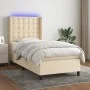 Box spring bed mattress and LED lights cream fabric 90x200 cm by , Beds and slatted bases - Ref: Foro24-3138610, Price: 343,3...