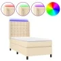 Box spring bed mattress and LED lights cream fabric 90x200 cm by , Beds and slatted bases - Ref: Foro24-3138610, Price: 343,3...
