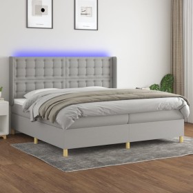 Cama box spring con colchón tela y LED gris claro 200x200 cm de , Camas y somieres - Ref: Foro24-3139221, Precio: 660,64 €, D...