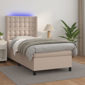 Cama box spring colchón LED cuero sintético capuchino 90x200 cm de , Camas y somieres - Ref: Foro24-3139366, Precio: 362,37 €...