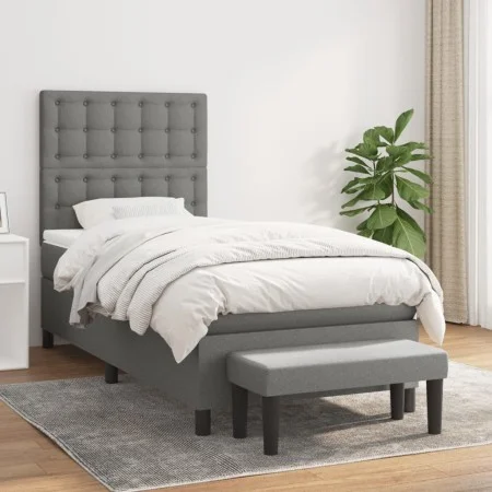 Box spring bed with dark gray fabric mattress 100x200 cm by , Beds and slatted bases - Ref: Foro24-3136894, Price: 383,41 €, ...