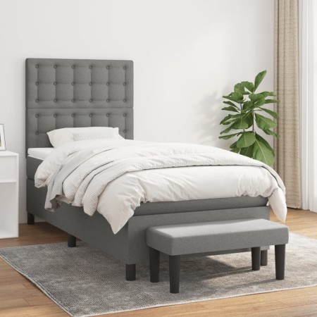 Cama box spring con colchón tela gris oscuro 100x200 cm de , Camas y somieres - Ref: Foro24-3136894, Precio: 390,19 €, Descue...