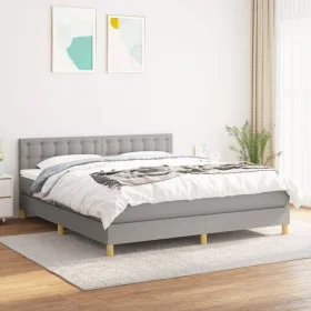 Box spring bed with light gray fabric mattress 160x200 cm by , Beds and slatted bases - Ref: Foro24-3140945, Price: 485,50 €,...