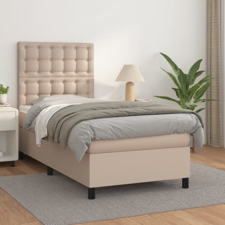 Cama box spring con colchón cuero sintético capuchino 90x200 cm de , Camas y somieres - Ref: Foro24-3142826, Precio: 345,52 €...
