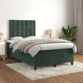 Cama box spring con colchón terciopelo verde oscuro 120x200 cm de , Camas y somieres - Ref: Foro24-3143256, Precio: 445,56 €,...