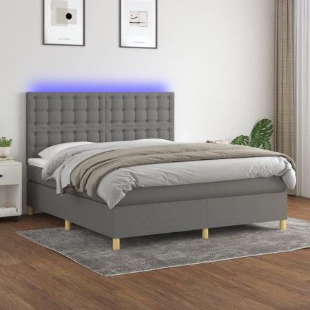 Cama box spring colchón y luces LED tela gris oscuro 160x200 cm de , Camas y somieres - Ref: Foro24-3135766, Precio: 604,27 €...