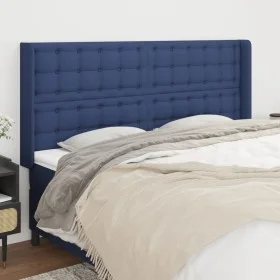 Cabecero con orejas de tela azul 163x16x118/128 cm de , Cabeceros y pies de cama - Ref: Foro24-3120026, Precio: 128,44 €, Des...