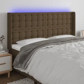 Dunkelbraunes Stoffkopfteil mit LED 203x16x118/128 cm von , Kopf- und Fußteile - Ref: Foro24-3124507, Preis: 153,73 €, Rabatt: %