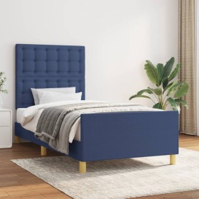 Estructura de cama con cabecero de tela azul 100x200 cm de , Camas y somieres - Ref: Foro24-3125363, Precio: 137,75 €, Descue...
