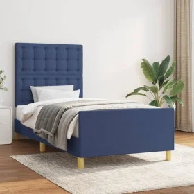 Estructura de cama con cabecero de tela azul 100x200 cm de , Camas y somieres - Ref: Foro24-3125363, Precio: 135,93 €, Descue...