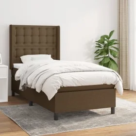 Box spring bed with dark brown fabric mattress 100x200 cm by , Beds and slatted bases - Ref: Foro24-3131732, Price: 380,91 €,...
