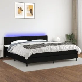 Cama box spring colchón y luces LED tela negro 200x200 cm de , Camas y somieres - Ref: Foro24-3133503, Precio: 612,20 €, Desc...