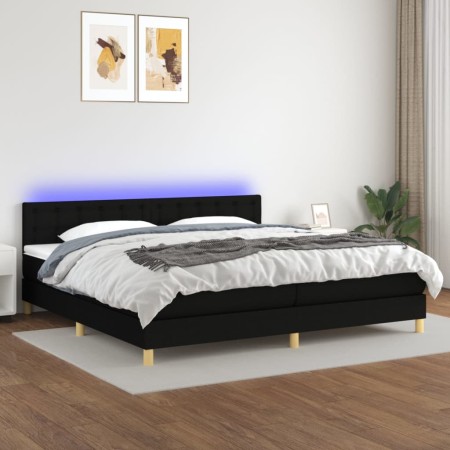 Cama box spring con colchón LED tela negro 200x200 cm de , Camas y somieres - Ref: Foro24-3134063, Precio: 601,95 €, Descuent...