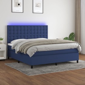 Cama box spring colchón y luces LED tela azul 160x200 cm de , Camas y somieres - Ref: Foro24-3135211, Precio: 560,15 €, Descu...