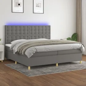 Cama box spring colchón y luces LED tela gris claro 200x200 cm de , Camas y somieres - Ref: Foro24-3135782, Precio: 644,99 €,...