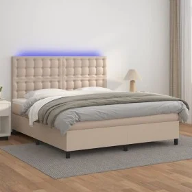 Cama box spring colchón LED cuero sintético capuchino 180x200cm de , Camas y somieres - Ref: Foro24-3135962, Precio: 678,01 €...