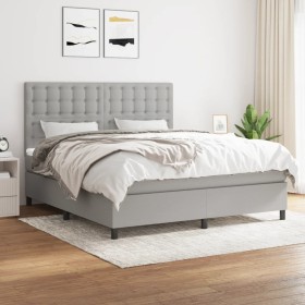 Cama box spring con colchón tela gris claro 160x200 cm de , Camas y somieres - Ref: Foro24-3142105, Precio: 582,98 €, Descuen...