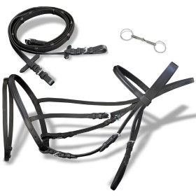 Brida Flash de Cuero Negro con Riendas y Bocado (Caballo Percherón) de vidaXL, Cabezadas - Ref: Foro24-90896, Precio: 41,82 €...