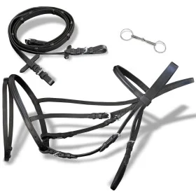 Brida Flash de Cuero Negro con Riendas y Bocado (Caballo Percherón) de vidaXL, Cabezadas - Ref: Foro24-90896, Precio: 39,53 €...