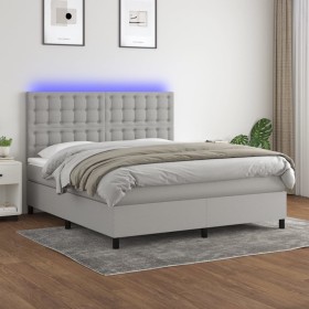 Cama box spring colchón y luces LED tela gris claro 160x200 cm de , Camas y somieres - Ref: Foro24-3135205, Precio: 580,82 €,...
