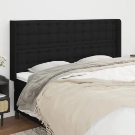 Cabecero con orejas de tela negro 203x16x118/128 cm de , Cabeceros y pies de cama - Ref: Foro24-3120038, Precio: 155,01 €, De...
