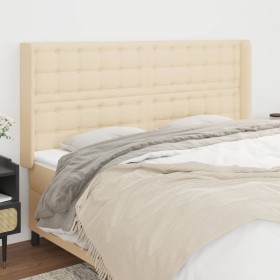 Cabecero con orejas de tela color crema 163x16x118/128 cm de , Cabeceros y pies de cama - Ref: Foro24-3120025, Precio: 138,59...
