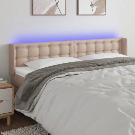 Cabecero con LED cuero sintético capuchino 183x16x78/88 cm de , Cabeceros y pies de cama - Ref: Foro24-3123343, Precio: 92,52...