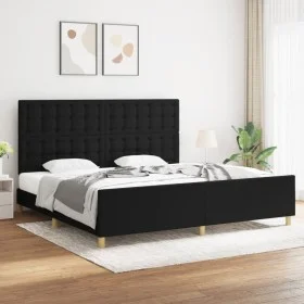 Estructura de cama con cabecero de tela negro 200x200 cm de , Camas y somieres - Ref: Foro24-3125407, Precio: 291,01 €, Descu...