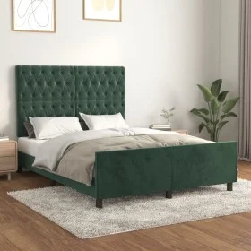 Dark green velvet bed frame with headboard 140x190 cm by , Beds and slatted bases - Ref: Foro24-3125937, Price: 243,15 €, Dis...