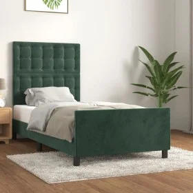 Estructura cama con cabecero terciopelo verde oscuro 90x200 cm de , Camas y somieres - Ref: Foro24-3125980, Precio: 143,64 €,...