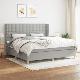 Cama box spring con colchón tela gris claro 200x200 cm de , Camas y somieres - Ref: Foro24-3128869, Precio: 661,88 €, Descuen...