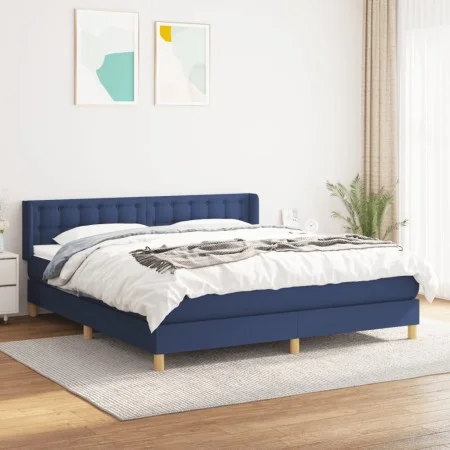Box spring bed with blue fabric mattress 160x200 cm by , Beds and slatted bases - Ref: Foro24-3130607, Price: 507,01 €, Disco...