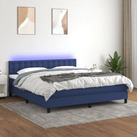 Cama box spring colchón y luces LED tela azul 160x200 cm de , Camas y somieres - Ref: Foro24-3133491, Precio: 485,08 €, Descu...