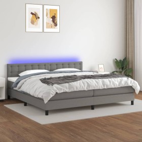 Cama box spring colchón y luces LED tela gris claro 200x200 cm de , Camas y somieres - Ref: Foro24-3133502, Precio: 587,37 €,...