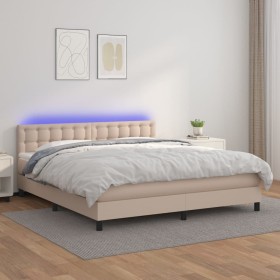 Cama box spring colchón LED cuero sintético capuchino 180x200cm de , Camas y somieres - Ref: Foro24-3134242, Precio: 546,48 €...