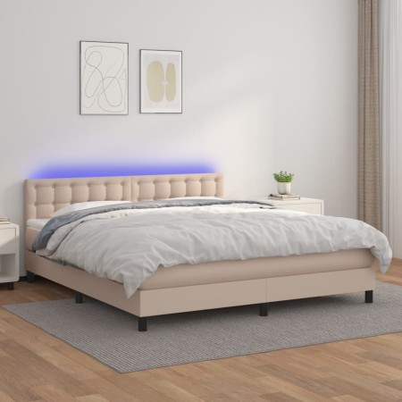 Cama box spring colchón LED cuero sintético capuchino 180x200cm de , Camas y somieres - Ref: Foro24-3134242, Precio: 546,48 €...