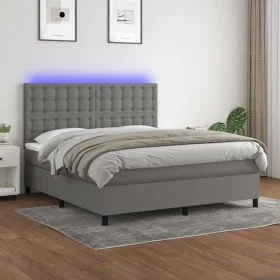 Cama box spring colchón y luces LED tela gris oscuro 160x200 cm de , Camas y somieres - Ref: Foro24-3135206, Precio: 612,99 €...