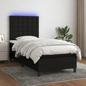 Box spring bed mattress and LED lights black fabric 100x200 cm by , Beds and slatted bases - Ref: Foro24-3135175, Price: 351,...