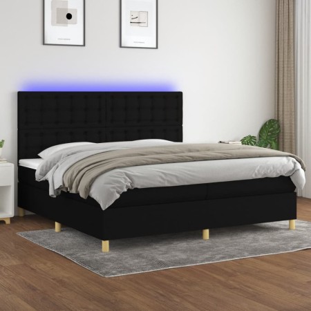 Cama box spring colchón y luces LED tela negro 200x200 cm de , Camas y somieres - Ref: Foro24-3135783, Precio: 686,68 €, Desc...