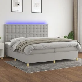 Cama box spring con colchón tela y LED gris claro 200x200 cm de , Camas y somieres - Ref: Foro24-3135781, Precio: 648,28 €, D...