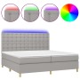 Cama box spring con colchón tela y LED gris claro 200x200 cm de , Camas y somieres - Ref: Foro24-3135781, Precio: 645,70 €, D...