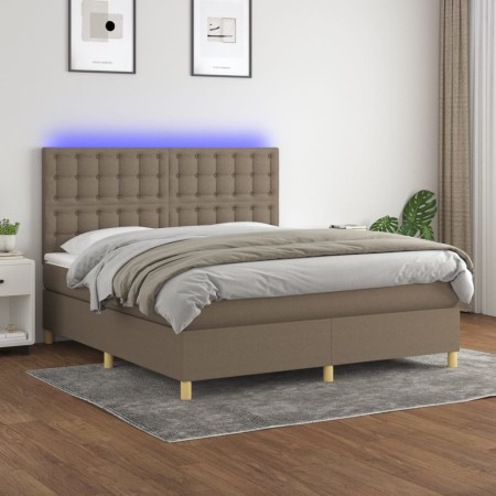 Cama box spring colchón y luces LED tela gris taupe 160x200 cm de , Camas y somieres - Ref: Foro24-3135769, Precio: 617,05 €,...
