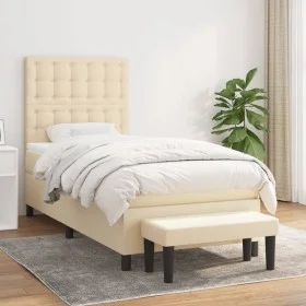 Cama box spring con colchón tela color crema 90x200 cm de , Camas y somieres - Ref: Foro24-3136890, Precio: 359,18 €, Descuen...
